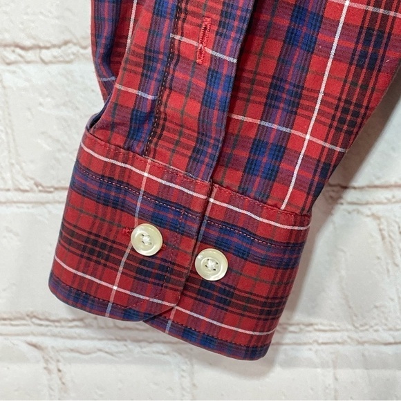 Nautica Shirt Mens Small Plaid Wrinkle Resistant Cotton Button Up Red Blue - Picture 5 of 9